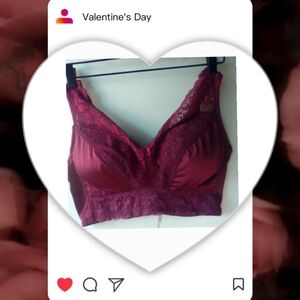RHONDA Lace Trim Burgundy Maroon Witefree Clasp Closure Bralette bra XL NEW